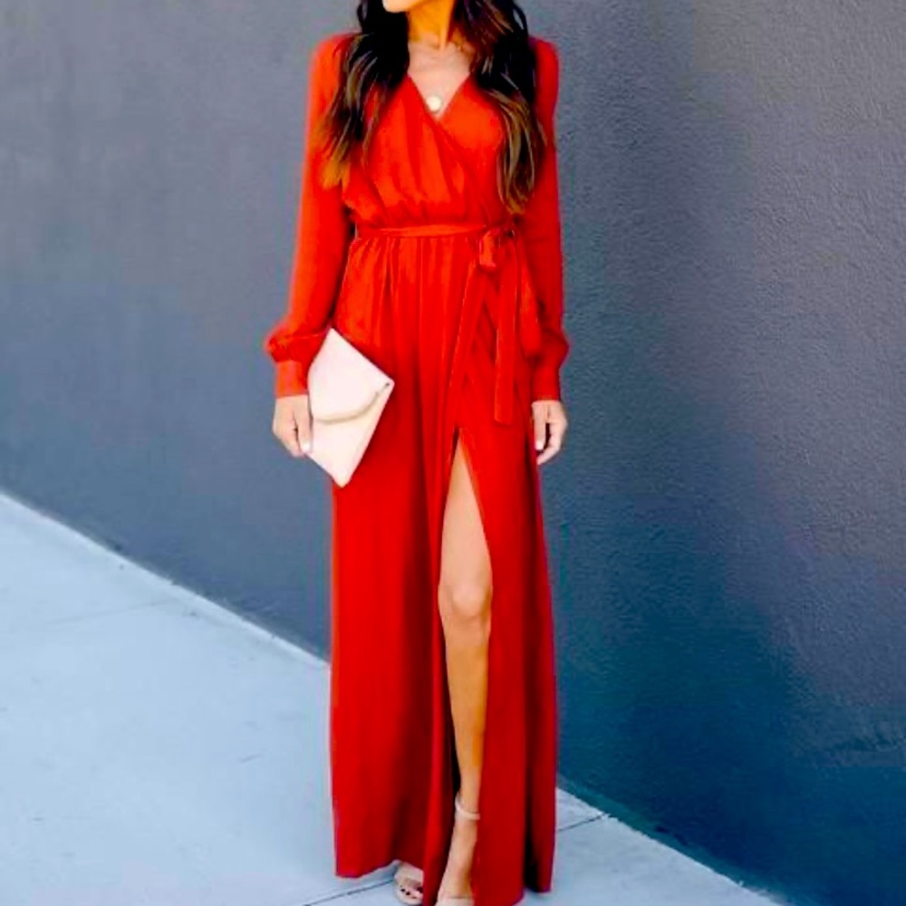 NWT long sleeve, teal, airy wrap maxi dress